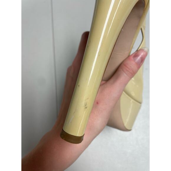 MIU MIU Patent Peep Toe Platform Slingback Pumps Light Beige Women's 39.5 US9.5 - Picture 11 of 13